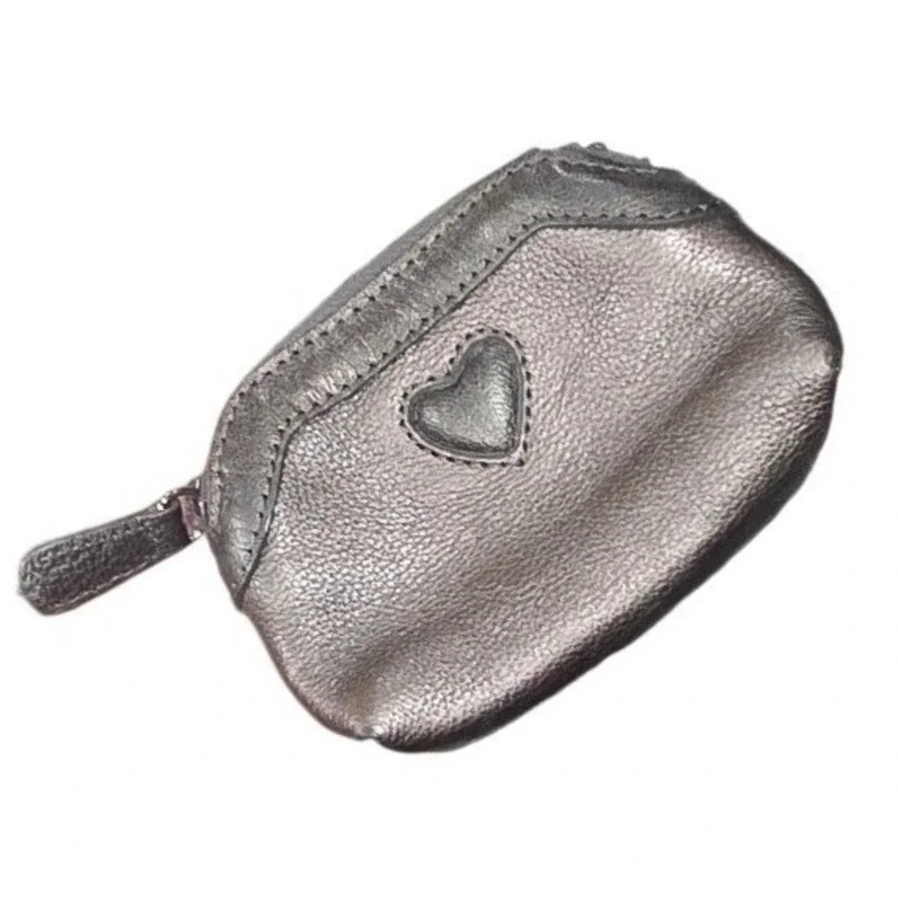 BRIGHTON pebbled leather metallic silver gray bronze travel coin earbud Rx‎ bag